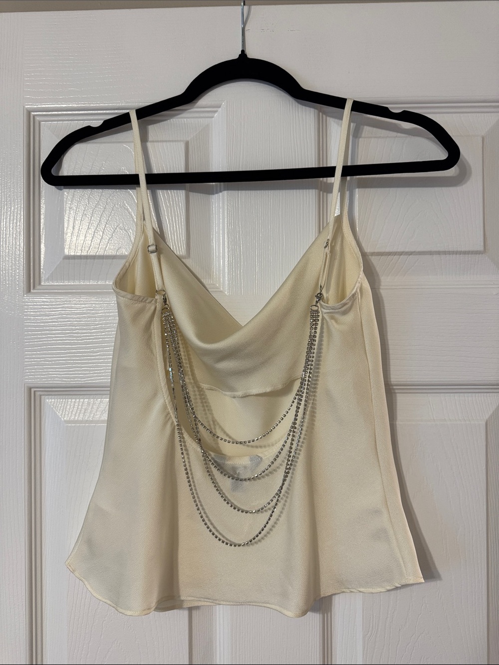 Express Cream Cowl Neck Tank with Silver Chain Detail